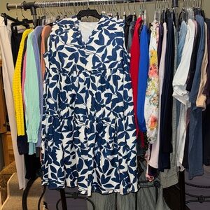 Blue and White Leaf Print Dress